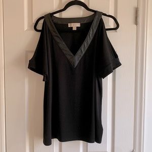 Size XL. Michael Kors. Cold shoulder top with faux leather trim.